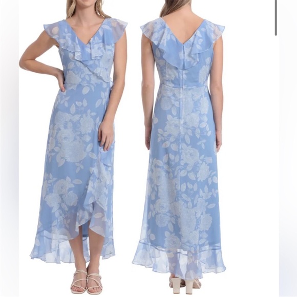 London Times Flutter Cap Sleeve V-Neck Hi-Low Floral Midi Dress✨ - Picture 9 of 9